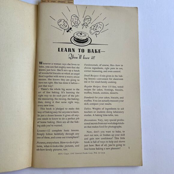 Vintage 1947 Cookbook Learn to Bake from General Foods Paperback - Picture 2 of 15